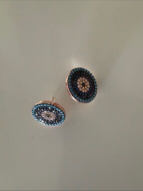Blue Crystal Round Stud Earrings - Women Jewelry